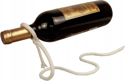 A wine bottle with a rope tied around its neck, presented on a white background.