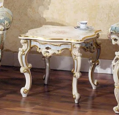 Produktbild von Casa Padrino Luxus Barock Beistelltisch Weiß / Mehrfarbig / Gold 55 x 55 x H. 48 cm - Prunkvoller Massivholz Tisch - Barock Wohnzimmer & Hotel Möbel - Luxus Qualität -  Italy