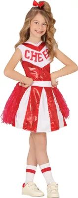 Immagine prodotto di Costume sportivo da cheerleader rosso bianco costume da festa per bambini costume da carnevale divertente ensemble da festa per ragazze disciplina colorata costume da fanfara, taglia: 98/104 colore: rosso