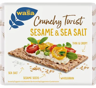 Zdjęcie produktu dla Wasa Crunchy Twist Chleb chrupki z sezamem i solą morską, 245 g – Chrupiący i pożywny