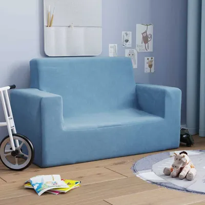 Immagine prodotto di Divano per Bambini a 2 Posti Blu in Morbido Peluche