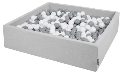 Zdjęcie produktu dla KiddyMoon suchy basen kwadratowy z piłeczkami 7cm 120x30 jasnoszary: biały-szary 120x30/1000piłek zabawka basen piankowy