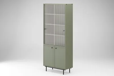 Produktbild von Vitrine Elegante, moderne, stilvolle Vitrine mit Glastüren ARROCCO (Metallbeine) B:80/H:195/T:35, Farbe: pastellgrün