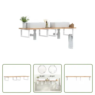 Image de The Living Store Étagère de lavabo murale en acier et acacia