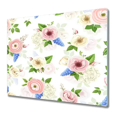 Produktbild von Küchenplatte - Schneidebrett Glas - Herdabdeckung - 60x52 - Gartenstrauß