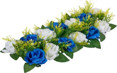 Immagine prodotto di SucceBuy fiori artificiali, 10 pezzi, 500x220x120 mm, palline di fiori, decorazione della tavola per matrimoni, composizioni di rose per centrotavola di matrimonio, decorazione della casa, rose blu e bianche