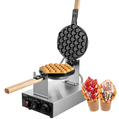 Productafbeelding van VEVOR commerciële bubble waffle maker, eierpannenkoekenmachine, 1400W, wafelijzer van roestvrij staal met antiaanbaklaag, temperatuur- en tijdregeling, geschikt voor restaurants, bakkerijen en snackbars