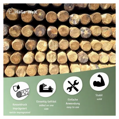 Produktbild von Holzpfahl - 6cmØ | 125cm Höhe | 10 Stück - Rundholzpfahl aus Kiefer für Zäune