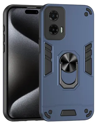 Immagine prodotto di Per Motorola Moto G35 Armor Magnet Metal Ring PC protettivo Custodia Cellulare Blu