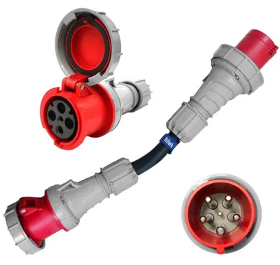 Produktbild von CEE-Adapter, Starkstrom-Adapterleitung Stecker 63A 5-polig auf Kupplung 63A 4-polig 1m
