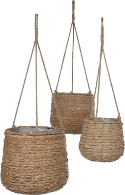 Zdjęcie produktu dla Kosz wiszący Mica Decorations Avalon - Zestaw 3 sztuk - H90 x Ø30 cm - Trawa morska - Jasnobrązowy