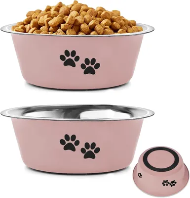 Obrázok produktu pre Sada 2 Mís pre psov a vodných misiek, protišmykový silikón, nerezová oceľ, Ø 17 cm, 860 ml