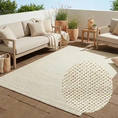 Produktbild von Tapiso Teppich CALMA In- & Outdoor Creme Balkon UV-beständig 80 x 150 cm