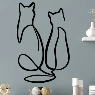 Image de Wallity, Couple Cat Love, décoration murale, noir, métal, 72 x 48 x 0,15 cm