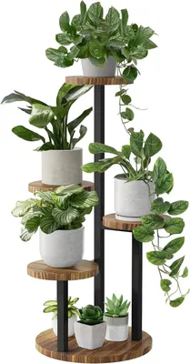 Image de Étagère à plantes, 4 niveaux, en métal et en bois, pour intérieur