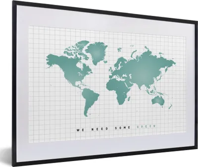 Produktbild von MuchoWow® Gerahmtes Poster Weltkarte - Grün - Zitat - Kind - Jungen - Mädchen 60x40 cm - Poster mit Schwarzem Bilderrahmen Wandposter Rahmen Foto Bilder - Schlafzimmer - Plakat in Rahmen - Drucken