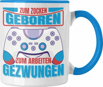 Produktbild von Trendation - Lustige Gamer Tasse Zocker Geschenk Gamer Gamergirl Geschenkidee Geburtstag Zum Zocken Geboren (Blau)