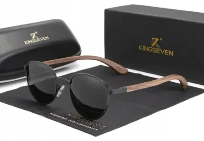 Produktbild von Kingseven - Sonnenbrillen - für Männer - Uv400 - Schwarze Gläser - Holzrahmen - Schwarz