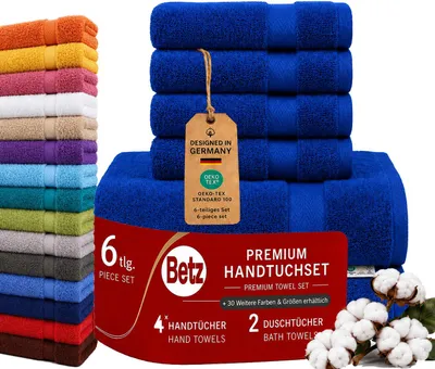 Produktbild von Betz 6er Handtuch Set Premium – 4 Handtücher 50x100 cm –2 Duschtücher 70x140 cm -100% Baumwolle – Frottee Handtücher für Bad, Gäste, Alltag -royalblau