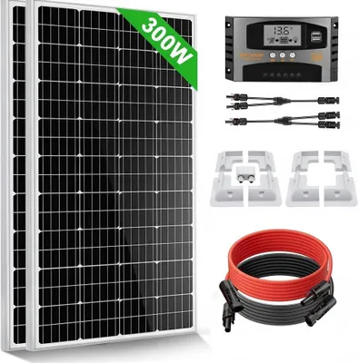 Produktbild von 300W Solarpanel Set 2X150W 12V Monokristallin Wohnmobil Solaranlage mit Montage Halterung für RV Camping Hausboot