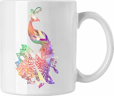 Produktbild von Trendation - Pfau Tasse Polygon Geometrisch Grafik Geschenk für Pfau-Liebhaber (Weiß)