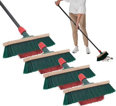 Produktbild von Novaliv 4x Besen mit V-Beborstung 40 cm Elaston grün/rot | Besen mit Teleskopstiel | Straßenbesen Kehrbesen Gartenbesen Industriebesen Hofbesen Allzweckbesen Großraumbesen Garden Broom Strassenbesen