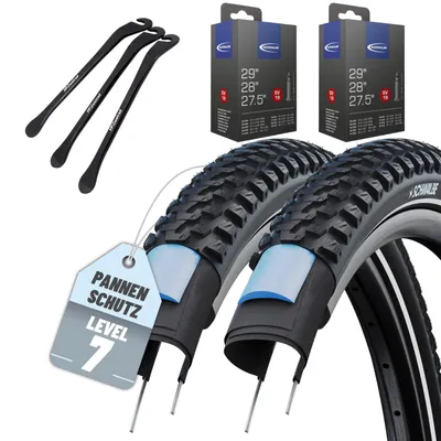 Produktbild von 2x Schwalbe Reifen Marathon Plus MTB Schwarz Reflex 29 x 2.25 (57-622)" Drahtreifen Modell 2026 mit SV Schläuche inkl. Reifenheber