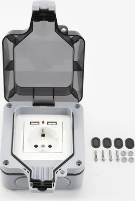 Produktbild von INF Wodoodporne gniazdko ścienne z pokrywką, z 2 portami USB Szary