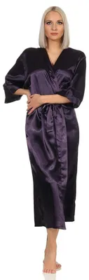 Produktbild von Damen langes Kimono Nachtmantel Seidenrobe Morgenmantel, Dunkellila S