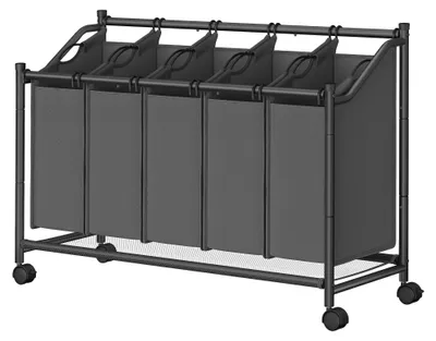 Produktbild von Wäschekorb auf Rollen mit 4 Fächern – Wäschesortierer – Stahl – 105 x 38,5 x 67 cm