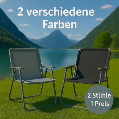 Produktbild von 2er Set Campingstuhl SUNNY SEAT Grau faltbarer Klappstuhl Faltstuhl Outdoor Stuhl