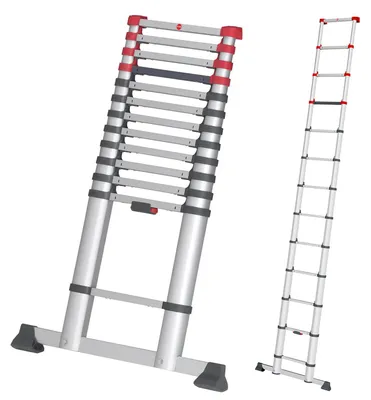 Imagen del producto de Escalera telescópica - 13 peldaños - 3,80 m - Plateada - Altura de trabajo hasta 450 cm