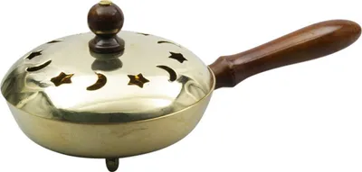 Produktbild von Räucherpfanne mit Holzgriff Messing Gold Deckel Abnehmbar Ø 11cm Weihrauch 2174