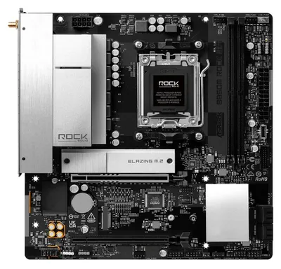 Productafbeelding van ASRock B850M Rock WiFi - Moederbord - Micro ATX - Socket AM5 - AMD B850 chipset - USB-C 3.2 Gen 1, USB 3.2 Gen 1 - 2.5 Gigabit LAN, Bluetooth, Wi-Fi 6E - Geïntegreerde grafische kaart (processor vereist)