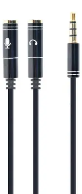 Productafbeelding van Gembird !Adapter audio microfoon, 3.5mm mini-jack / 4-polig / 0. Audio-kabel, 0.2 meter, zwart, met 2 x 3.5mm aansluitingen