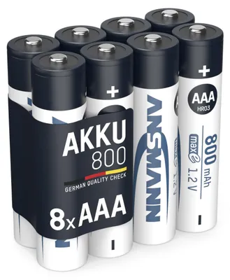 Produktbild von ANSMANN 8X Akku Micro AAA 800 mAh 1,2V NiMH - HR03 Batterien