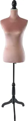 Produktbild von Relaxdays Schneiderpuppe, weiblich, Größe 36/38, verstellbar 130–167 cm, Samt, Holzständer, Nähpuppe, altrosa/schwarz
