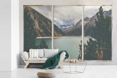 Produktbild von MuchoWow® Fototapete für Wohnzimmer oder Schlafzimmer Wandtapete Vinyl Motivtapete Aussicht - Baum - Wasser - 450x300 cm - Gemusterte