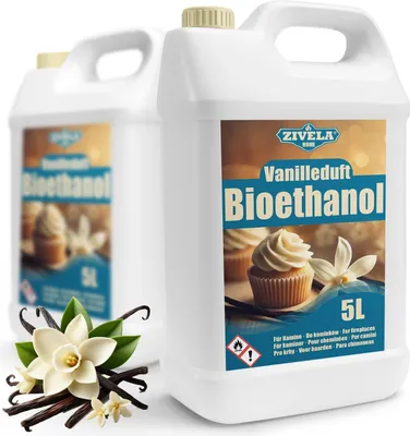 Produktbild von Bioetanol 96,6% 10L | Bioalkohol o zapachu waniliowym 96,6% 2x5L | Bioetanol do kominka, kominek stołowy, kominek na bioetanol | Bioetanol o zapachu waniliowym | Czyste spalanie, bez dymu, żywy i stabilny płomień
