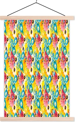 Produktbild von MuchoWow® Textilposter Blumen - Farben - Muster 120x180 cm mit holzfarbenen Rahmen - Textil-Plakat