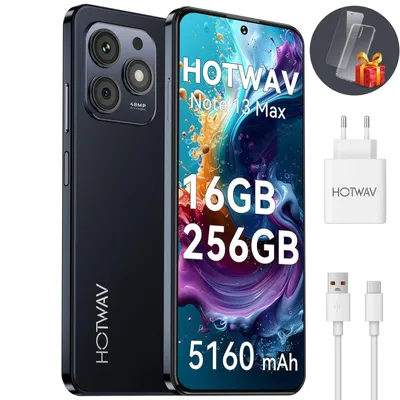 Productafbeelding van HOTWAV Note 13 Max – 256 GB simlockvrije smartphone zonder abonnement – 16 GB RAM mobiele telefoon, 5160 mAh, gezichtsherkenning, 4G dualsim, zwart