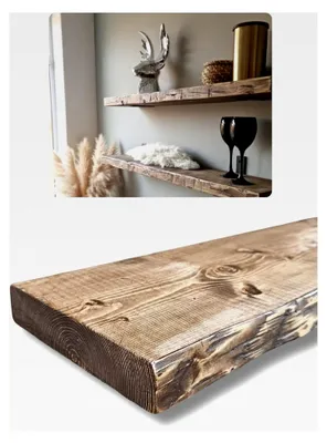 Produktbild von Antikes Wandregal aus Massivholz - Rustikales Schweberegal im Industrial-Stil für Küche, Wohnzimmer und mehr (90 cm)