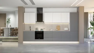Produktbild von Küchenzeile – Küchenblock – Gerade Küche – Komplettküche – Singleküche – Velmora – KÜ08 -A – 380 cm – Grau & Weiß Hochglanz Ohne Arbeitsplatte
