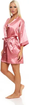 Produktbild von Damen Morgenmantel kurzer Kimono in Satin-Optik; Rosa XL
