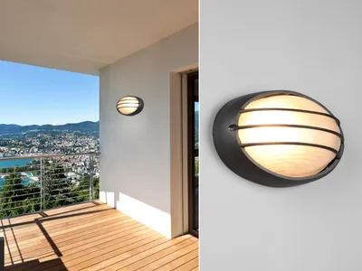Produktbild von Außenwandleuchten schwarz oval Breite 21,3cm Gitterlampen Terrassenlampen IP44