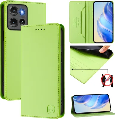 Obrázek produktu pro Kožené pouzdro pro Motorola Edge 50, flipové pouzdro s přihrádkami na karty, peněženkou a stojánkem Zelený