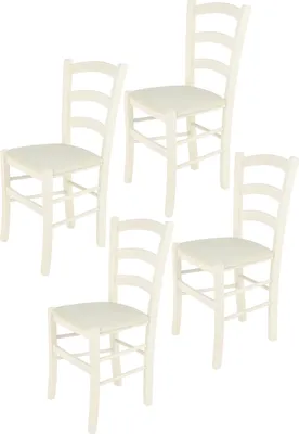 Obrázok produktu pre t m c s Tommychairs - Sada 4 stoličiek VENICE do kuchyne a jedálne, robustná konštrukcia z lakovaného bukového dreva v anilínovej bielej farbe a čalúnený sedák potiahnutý látkou FABRIC vo farbe slonovej kosti