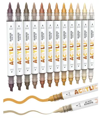 Obrázek produktu pro Zlatý fix s akrylovými barvami, vhodný pro použití na kámen, sklo, dřevo, kov, plast, plátno, s dvojitou špičkou
