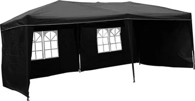 Produktbild von Alu Faltpavillon 6x3x2,5m wasserdicht Polyester 4Seitenteile Pop Up Partyzelt, Farbe:schwarz