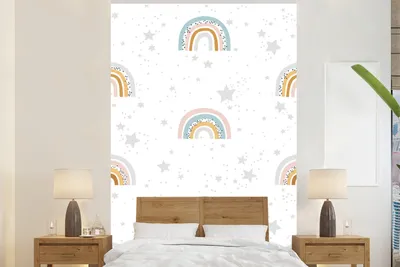 Produktbild von MuchoWow® Fototapete für Wohnzimmer oder Schlafzimmer Wandtapete Vinyl Motivtapete Muster - Regenbogen - Pastell - 180x280 cm - Wallpaper